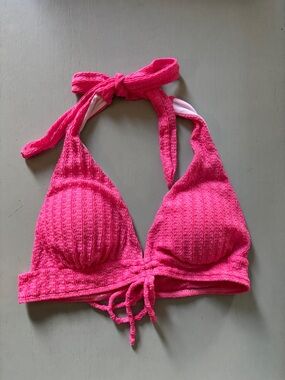 Pink Textured Halter Bikini Top